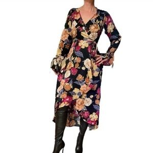 Band Of The Free Black Berry Floral Hi-Lo Wrap Maxi Dress Small NWT